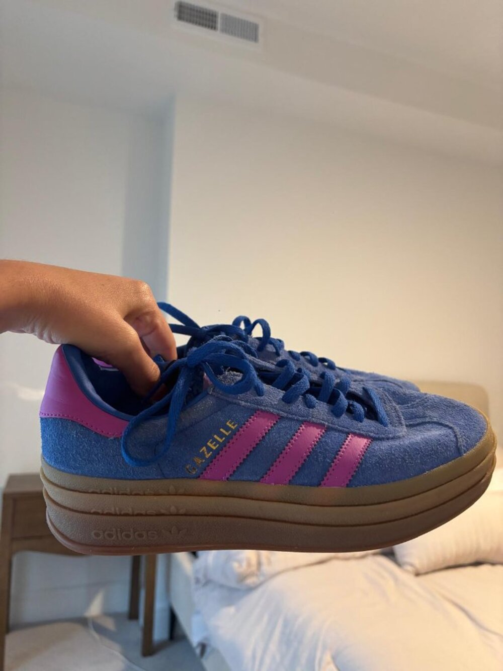 Adidas Gazelle Bold Blue and Pink Sneakers